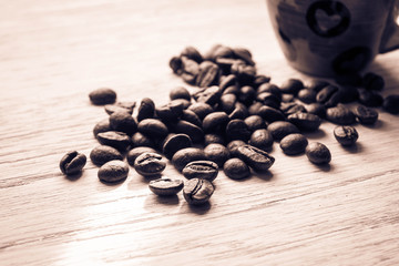 coffee beans on wooden background