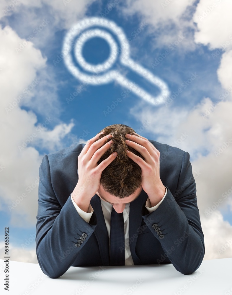Poster composite image of businessman with head in hands