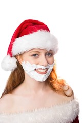 Festive redhead in foam beard