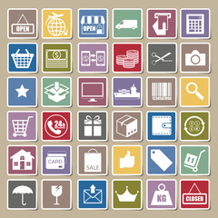 Shopping and logistic icons Sticker set, vector
