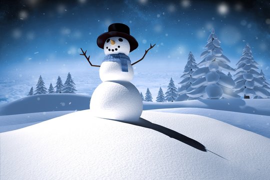 Composite image of digitally generated white snow man