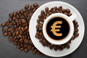 Cup of coffee with euro