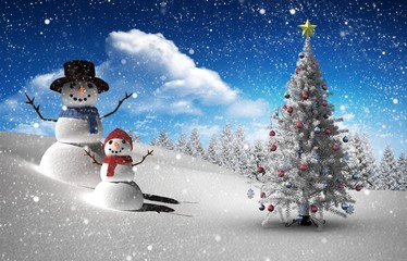 Obraz premium Composite image of christmas tree and snowman