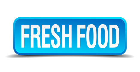 Fresh food blue 3d realistic square isolated button