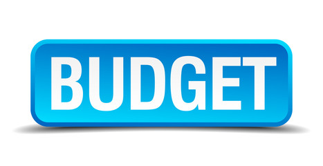 Budget blue 3d realistic square isolated button