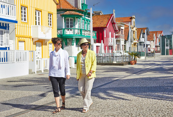 Tourists on Costa Nova, Aveiro, Portugal