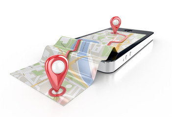 smart phone navigation - mobile gps 3d illustration