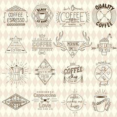 Collection of hipster sketchy coffee labels. Vector illustration