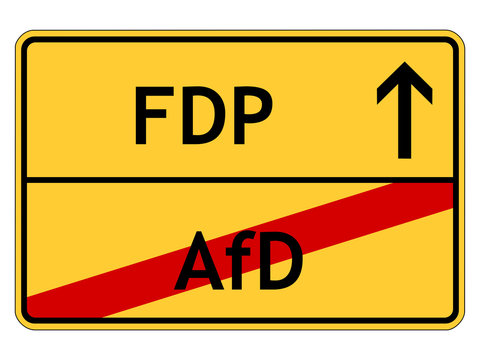 Schild: FDP (Freie Demokratische Partei)