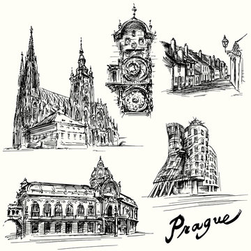 prague - hand drawn illustration