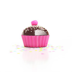 pink chocolate cupcake with cherry on top and confetti