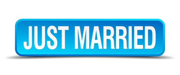 just married blue 3d realistic square isolated button