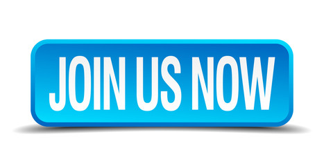 join us now blue 3d realistic square isolated button