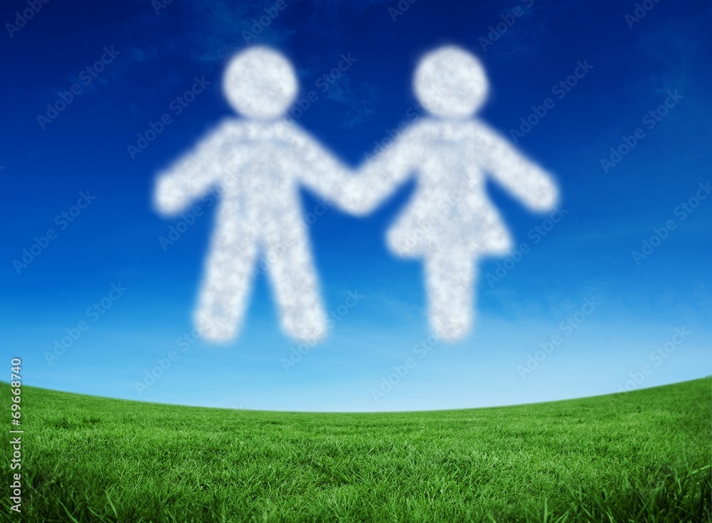 Poster composite image of cloud in shape of couple