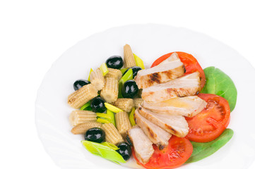 Meat salad with vegetables.