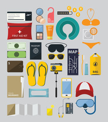 Flat Design Icon Set  of Traveling on Summer, Vector