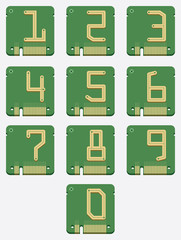 Set of Electronic Number, Circuit Alphabet, Digital, Vector