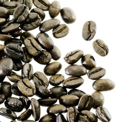 coffee beans spilling around isolated on