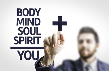 Business man pointing a simple mind map for personal growth