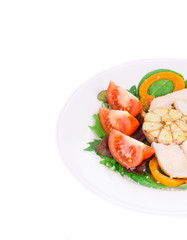 Meat salad with vegetables.