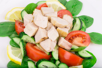 Meat salad with vegetables.