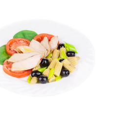 Close up of meat salad with vegetables.