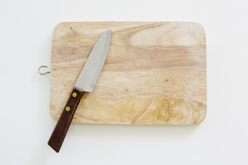 Knife and cutting board used in Japanese cuisine, in real life