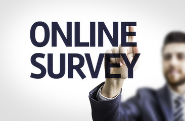 Business man pointing to the text: Online Survey