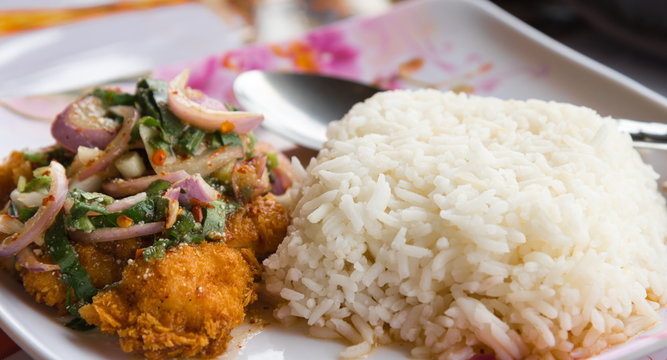 Rice served with Spicy Crispy chicken