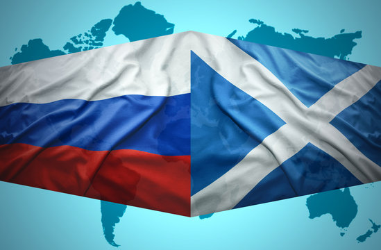 Waving Scottish and Russian flags