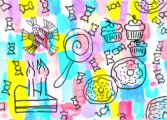 Children's drawing of a sweets background