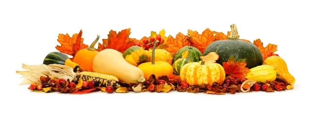 Photo sur Plexiglas Légumes frais Arrangement de bordure de légumes et de feuilles d& 39 automne
