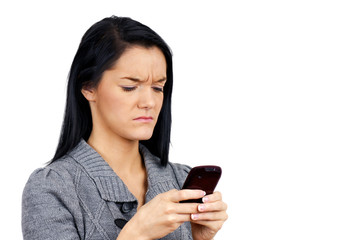 Unhappy woman with phone