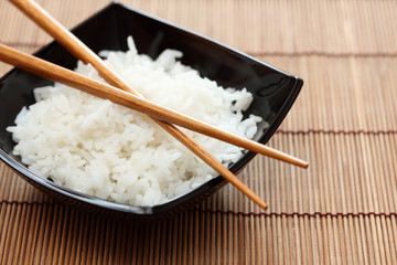 Bowl of rice with chopsticks