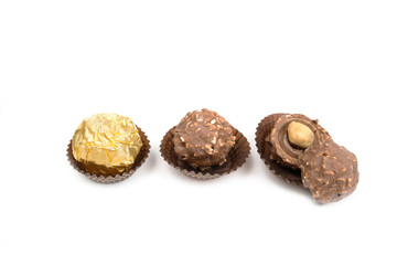 chocolate ball candy isolated on white background