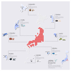 Dot And Flag Map Of Japan Infographic Design