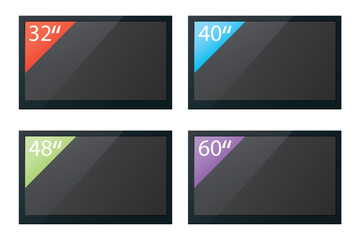 Illustration of flat screen televisions isolated with different