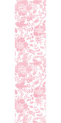 Pink textile birds and flowers vertical border seamless pattern