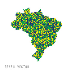 A vector outline of Brazil in a pixel art style