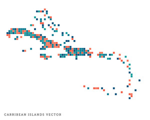 Obraz premium Pixel art outline of the Caribbean Islands