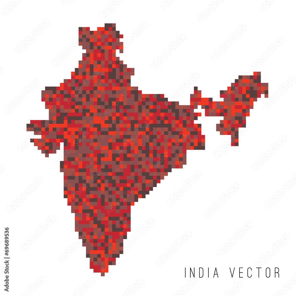 Wall mural a vector outline of india in a pixel art style