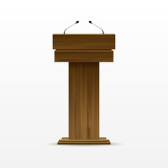 Wood Podium Tribune Rostrum Stand with Microphone