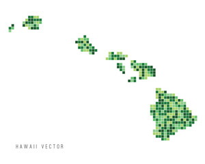 A vector outline of Hawaii in a pixel art style