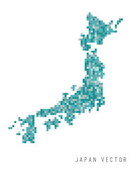 A vector outline of Japan in a pixel art style