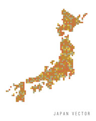 A vector outline of Japan in a pixel art style