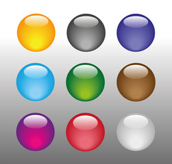 Collection of nine colorful glossy spheres. Vector illustration