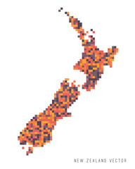Fototapeta na wymiar A vector outline of New Zealand in a pixel art style