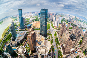 Chinese city overlooking fisheye