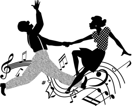 Couple dancing rock and roll in black and white