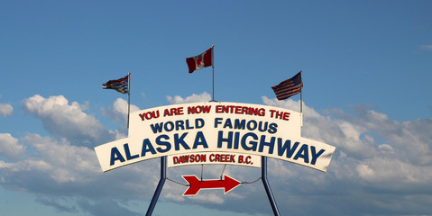 Alaska Highway sign (mile 0) in Dawson Creek - 69696559